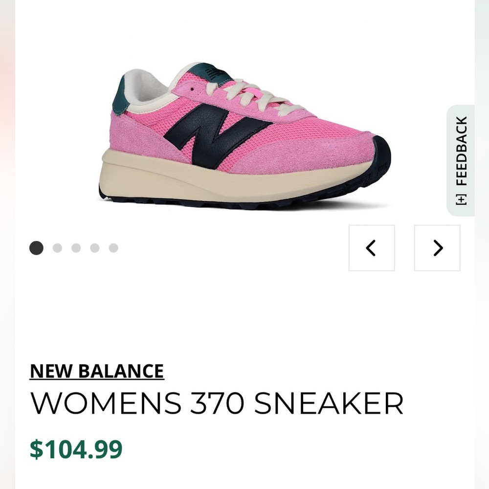 New Balance Women's 370 Pink and Black Suede Sneakers 9